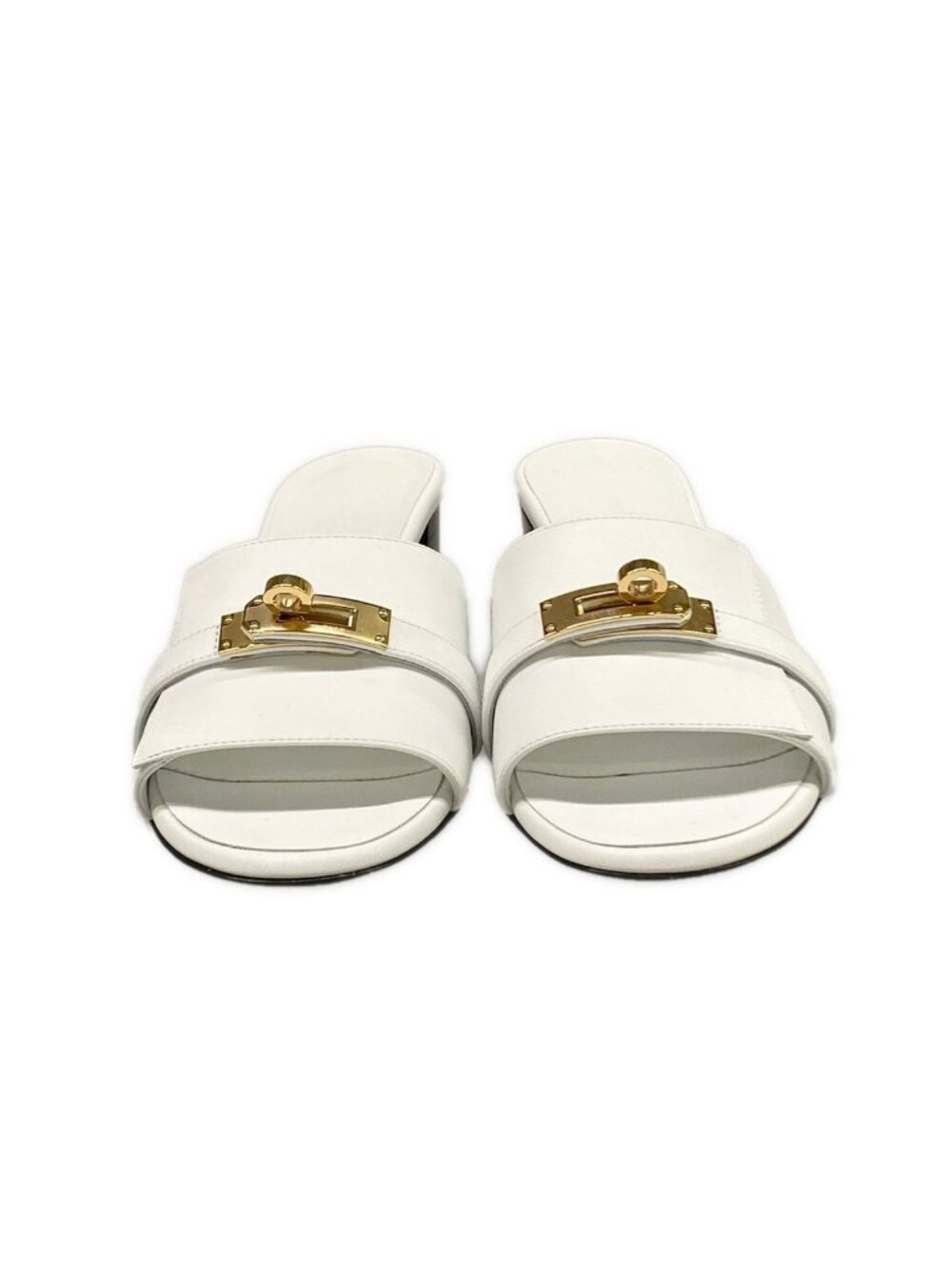 Hermes Mules Jige 50 White Gold Kelly Leather 35 - Picture 5 of 11
